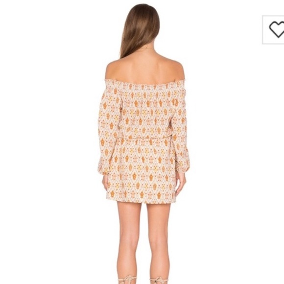 Sanctuary Elle Off Shoulder Boho Orange and Cream Print Dress Size L - Picture 2 of 12